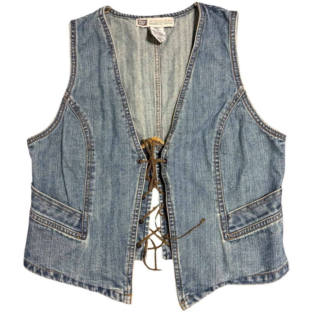 Y2K Vintage Faded Glory Blue Denim Western Vest Size 12